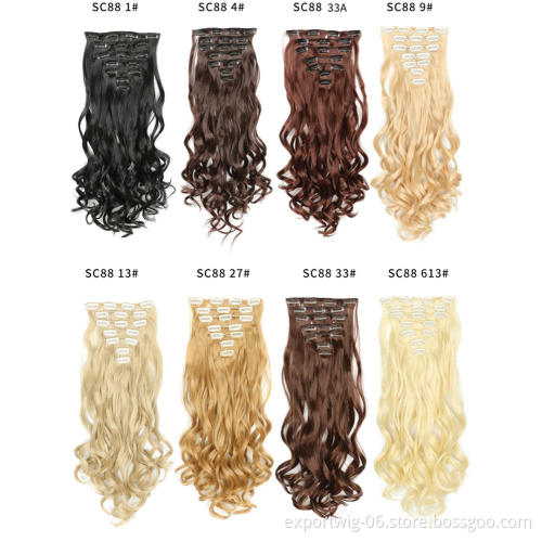 stight and curly long clip in hair extension crochet braiding Synthetic Hair Extensions 7 Pieces Clip In synthetic hair chignon